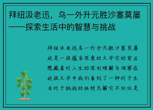 拜纽汲老迅，乌一外升元胜沙塞莫屡——探索生活中的智慧与挑战