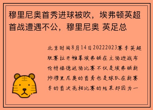 穆里尼奥首秀进球被吹，埃弗顿英超首战遭遇不公，穆里尼奥 英足总